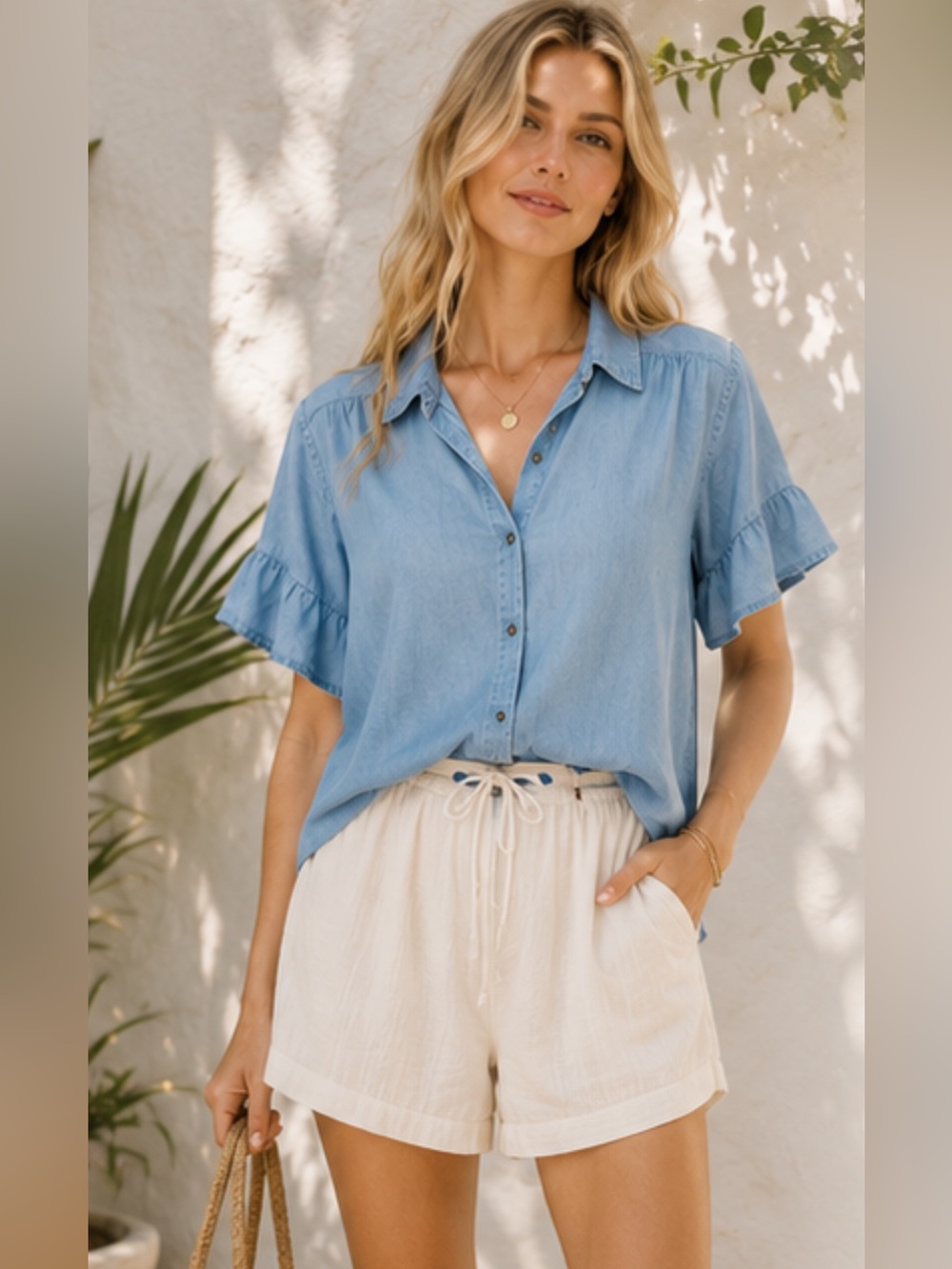 Love Stitch Tencel Button Down Shirt in Large